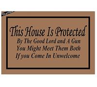 Felpudos This House Is Protected - Good Lord and A Signs Felpudo Suaves Doormat Absorbentes Alfombra De Entrada para Dormitorio Cocina Jardín 40X60 CM