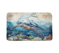 Felpudos Tortugas Marina Náutica Animal Marino Azul Vida Marina Submarina Tema Vintage De Playa Costera Alfombras Baño Absorbentes Doormat Resistente para Cocina Portón 40X60 Cm