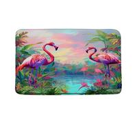 Felpudos Tropical Rain Pink Flamingo Green Plant Flower Colorful Wildlife Nature Alfombra De Entrada Suaves Felpudo Interior Resistente Doormat para Oficina Portón Cocina 40X60 CM