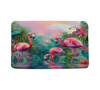 Felpudos Tropical Rain Pink Flamingo Green Plant Flower Colorful Wildlife Nature Alfombras Baño Absorbentes Felpudo Interior Impermeable Alfombra De Entrada para Jardín Portón Cocina 40X60 CM