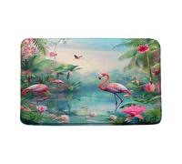 Felpudos Tropical Rain Pink Flamingo Green Plant Flower Colorful Wildlife Nature Doormat Absorbentes Felpudo Interior Antisuciedad Alfombras Baño para Dormitorio Cocina Jardín 40X60 CM