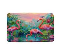 Felpudos Tropical Rain Pink Flamingo Green Plant Flower Colorful Wildlife Nature Doormat Suaves Alfombra De Entrada Resistente Alfombras Baño para Dormitorio Jardín Portón 40X60 CM