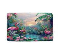 Felpudos Tropical Rain Pink Flamingo Green Plant Flower Colorful Wildlife Nature Felpudo Suaves Alfombras Baño Resistente Doormat para Cocina Oficina Dormitorio 40X60 CM