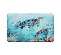 Felpudos Turtle Animal Sea Turtle Colorful Coral Underwater World Marine Life Watercolor Summer Tropicales Alfombra De Entrada Suaves Felpudo Interior Antisuciedad Alfombras Baño 40X60 CM