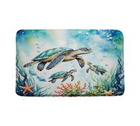 Felpudos Turtle Blue Teal Animal Sea Turtle Coral Tropical Fish Underwater World Nautical Marine Life Watercolor Doormat Antisuciedad Felpudo Interior para Jardín Portón Cocina 40X60 CM