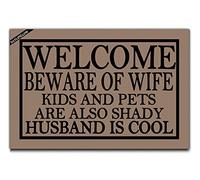 Felpudos Welcome Beware of Wife Kids and Pets Are Also Shady Husband Is Cool Felpudo Interior Antisuciedad Felpudo Absorbentes Alfombra De Entrada para Cocina Oficina Dormitorio 40X60 CM