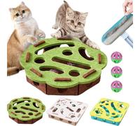 Felt Cat Nail File Scratcher Box with 3 Bell Balls,11.8 In Cat Treat Puzzles For Indoor Cats,Interactive Nail File Stress Free Alternative To Clippers and Grinders (Grün,Blumenmuster)