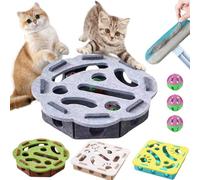 Felt Cat Nail File Scratcher Box with 3 Bell Balls,11.8 In Cat Treat Puzzles For Indoor Cats,Interactive Nail File Stress Free Alternative To Clippers and Grinders (Grau,Blumenmuster)