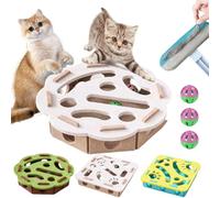 Felt Cat Nail File Scratcher Box with 3 Bell Balls,11.8 In Cat Treat Puzzles For Indoor Cats,Interactive Nail File Stress Free Alternative To Clippers and Grinders (Weiß,Blumenmuster)