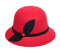 Felt Cloche Hat for Women Bowknot Wide Brim Fedora Hat Ladies Vintage Elegant Suede Wool Bowler Hats Classic Church Cap for Wedding Party Festival