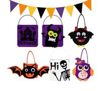 Felt Halloween Candy Bags - 6 Pack Pouches, Fun Classroom Supplies, Decorative Holiday Holders, Reusable Wrapped Favors | School Birthday Fall Christmas Students Party Prize Stocking Stuffers