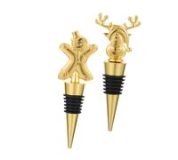 FELTECHELECTR 2 piezas Tapones de Botella Vino Navidad Metálicos Reutilizables Herméticos Diseño y Gingerbread para Fiesta Navideña