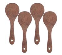 FELTECHELECTR 4 Piezas Espátulas de Madera para Wok Cucharas de Arroz de Madera Wengué Resistentes al Calor Utensilios de Cocina Multifuncionales para Servir Mezclar y Voltear sin Rayar Diseño