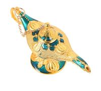 FELTECHELECTR Adorno de Lámpara Decorativa Aladdín Estilo Vintage Azul Tallado para Decoración del Hogar y Mesa, Lámpara de Aceite Antigua para Fiestas y Oficina, Pieza Única de Colección