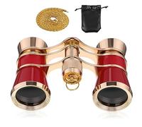 FELTECHELECTR Binoculares Plegables Vintage para Adultos, Mini Telescopio de Teatro 3x25 Cadena y Funda de Algodón, Compactos para Conciertos, Ópera y Observación en Color Rojo