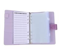 FELTECHELECTR Carpeta de A6 Tamaño Compacto Funda de Pu Color Morado Glitter, Organizador de Dinero 8 Bolsillos Cremallera, Hojas de Presupuesto DIY y Stickers para Planificación Financiera