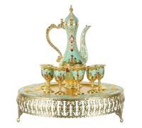 FELTECHELECTR Juego de Cafetera Turca Repujada con Diseño de Castillo 6 Copas de Vino Tinto de Metal Bandeja Incluida Set Vintage para Reuniones y Celebraciones Casa