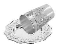 FELTECHELECTR Juego de Copa Kiddush con Platillo para Shabat y Pésaj, Aleación de Zinc, Set Delicado para Celebraciones Judías, Copa de Vino para Día Festivo, 1 Juego