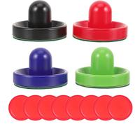 FELTECHELECTR Juego de Empujadores de Hockey sobre Hielo de Mesa 96mm, Palas de Plástico Grandes en Azul Marino, Verde Claro, Rojo y Negro, 4 Paños de Felpa y 8 Discos Rojos Grandes para Juegos