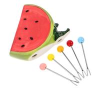 FELTECHELECTR Juego de Tenedores Pequeños para Fruta de Acero Inoxidable con Soporte de Cerámica Forma de Sandía 5 Colores para Aperitivos Postres y Mariscos Adecuado para Fiestas y Cenas
