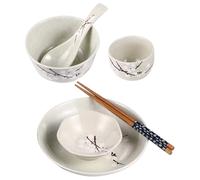 FELTECHELECTR Juego de Vajilla Japonesa Persona de 6 Piezas de Cerámica Azul Cuenco, Plato, Taza, Cuchara y Palillos, Apto para Uso Doméstico y Utensilios de Cocina Diarios