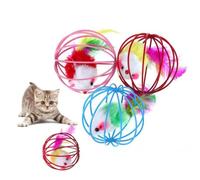 FELTECHELECTR Juguete para Gatos Bola Enjaulada con Ratón de Juguete 3 Piezas de Plástico y Alambre Que Estimula Instintos Naturales y Fortalece Vínculo Dueño Color Aleatorio