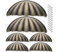 FELTECHELECTR Manijas de Herrajes para Gabinetes Diseño Retro de Concha, Tiradores Semicirculares de Bronce para Armarios y Tocadores, Pack de 6 Pomos para Uso en Cocina y Dormitorio