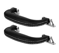 FELTECHELECTR Manijas para Maleta de Viaje 2 Piezas, Asas de Cuero Negro Base Metálica Plateada, Repuesto para Equipaje y Cajas, Accesorio Resistente y Cómodo para Agarre Seguro