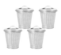 FELTECHELECTR Set de 4 Cubos para Basura de Metal con Tapa, Compactos Almacenamiento, Ideales para Oficina y Escritorio, Color Plata y Diseño Creativo