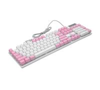 FELTECHELECTR Teclado Mecánico Cableado Teclas con Iluminación RGB Degradado Natural Diseño Ergonómico y Resistente para Gaming y Oficina Color Rosa y Blanco Dual