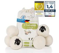 Feluna® Palline Asciugatrice Lana di Pecora, Set da 6 - Ammorbidente | Senza ammorbidenti chimici - lana vergine 100% fatta a mano - fino a 1000 usi - include sacchetto cotone