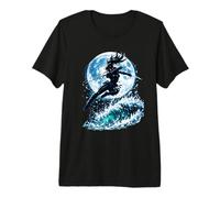 Female Anime Ninja Warrior with Swords Under Full Moon Camiseta Premium