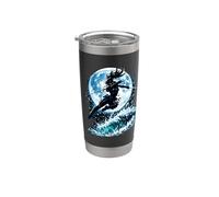 Female Anime Ninja Warrior with Swords Under Full Moon Vaso térmico de acero inoxidable de doble pared