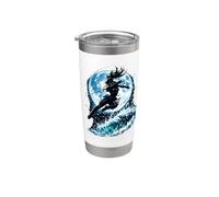 Female Anime Ninja Warrior with Swords Under Full Moon Vaso térmico de acero inoxidable de doble pared