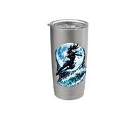 Female Anime Ninja Warrior with Swords Under Full Moon Vaso térmico de acero inoxidable de doble pared