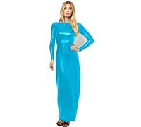 Female Ankle Length Dress Backless Long Sleeve Shiny Metallic Stretchy Sheath Dresses,Sky Blue,7XL