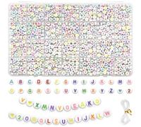 FEMBW Cuentas de Letras para Pulseras, 1200 PiezasCuentas Letras Coloridas, Cuentas Redondas de 7 mm A-Z con Amor y Números, Cuentas del Alfabeto para Pulseras, Diademas y Manualidades de Joyería