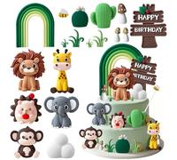 FEMBW Decoración de Tarta Animales, 18 Pieza Selva Decoración de Tarta, Safari Wild One Decoración dos Salvajes Jirafa Mono