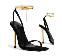 Femenino Alta Puntiagudas Abierto Toe Stilettos Sandalias Confort Slingback Cadena Correa de Tobillo Tacón Zapatos 3,14 Pulgadas Bomba Vestido Fiesta Baile Boda Zapatos (Color : Black, Size : 37 EU