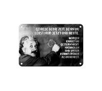 Femer Cartel de chapa con cita de Einstein 12 x 18 cm, cartel con texto en alemán "Du lebst nur jetzt und Heute"