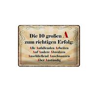 Femer Cartel de chapa con texto en alemán "Die 10 größten A zum richtigen Erfolg Deko Schild 20x30 cm