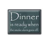Femer Cartel de chapa con texto en alemán "Dinner is ready when the smoke alarm goes off"