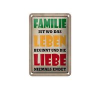 Femer Cartel de chapa con texto en alemán "Familie ist wo das Leben begin"