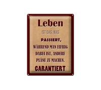 Femer Cartel de chapa con texto en alemán "Leben ist das was passier" (30 x 40 cm)