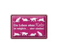 Femer Cartel de chapa con texto en alemán "Leben ohne Katze möglich aber sinnlos Deko Schild