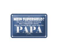 Femer Cartel de chapa con texto en alemán "My Superheld PAPA", 12 x 18 cm, color azul