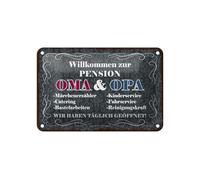 Femer Cartel de chapa con texto en alemán "Willkommen zur Pension OMA und Opa"