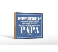 Femer Cartel de madera, 12 x 18 cm, diseño con texto en alemán "My Superheld PAPA", color azul