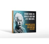 Femer Cartel de madera con cita de Einstein azul, 12 x 18 cm, diseño con texto en alemán "Du lebst nur jetzt und heute"