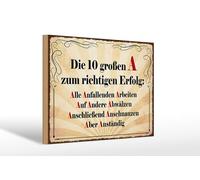 Femer Cartel de madera con texto en alemán "Die 10 größten A zum richtigen Erfolg Deko Schild 20x30 cm